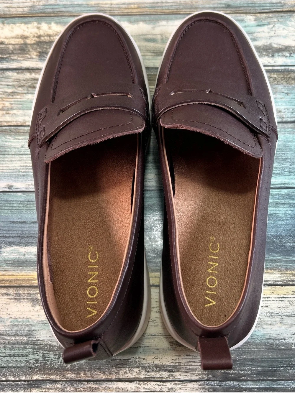 Vionic Uptown Penny Loafers Womens 10M Brown Leather Arch Support Comfort Shoes